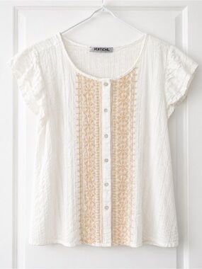 Vertiche White Embroidered Button-Front Blouse